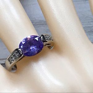 Silver tone purple Iolite stone ring sized 9